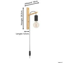 EGLO Pockley Wandlamp - E27 - 29,5 cm - Bruin/Zwart