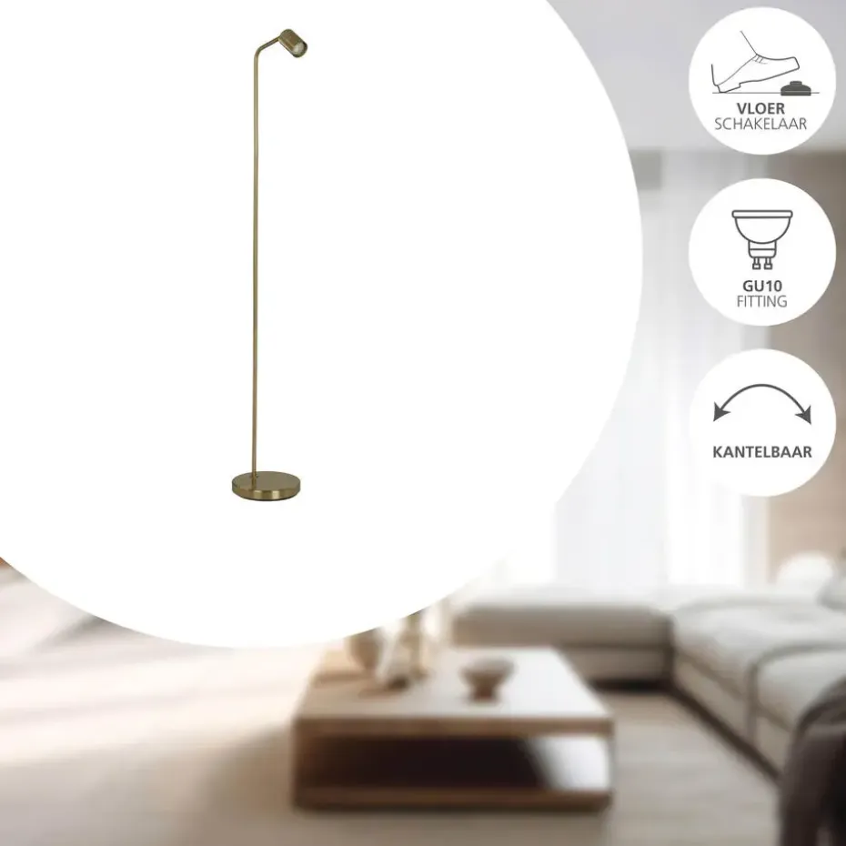 EGLO Rigomagno Vloerlamp - GU10 - H 151 cm - Staal - Goud