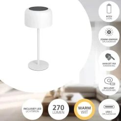 EGLO Roccanova Tafellamp - Solar - 30 cm - Wit - Oplaadbaar