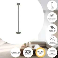 EGLO Roccanova-L Vloerlamp - Solar - 120 cm - Groen - Oplaadbaar