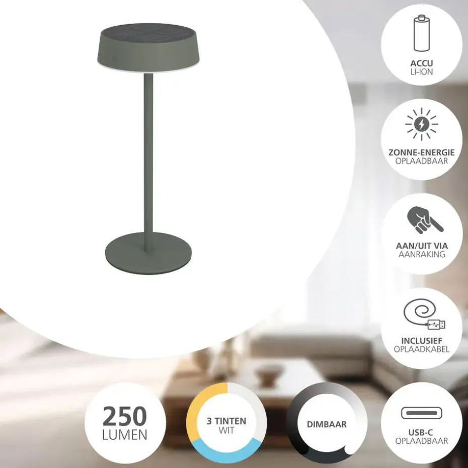 EGLO Simeri Tafellamp Buiten - Solar - 31 cm - Groen - Oplaadbaar