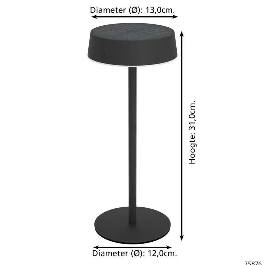EGLO Simeri Tafellamp Buiten - Solar - 31 cm - Zwart - Oplaadbaar