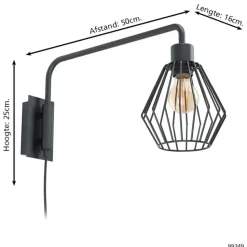 EGLO Tabillano 1 Wandlamp - E27 - 16 cm - Zwart