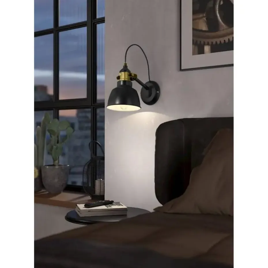 EGLO Thornford Wandlamp - E27 - Staal - Zwart/Goud