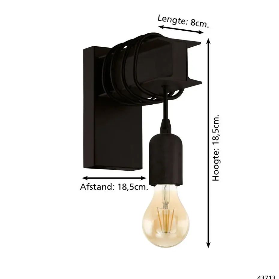 EGLO Townshend 6 Wandlamp - E27 - 19 cm - Zwart