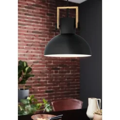 EGLOLubenhamHanglamp-1lichts-Ø30cm.-E27-Zwart/hout