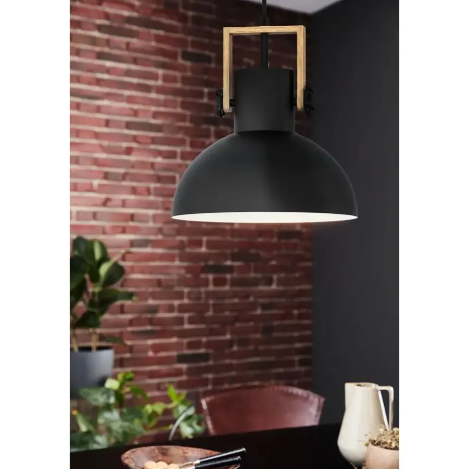 EGLOLubenhamHanglamp-1lichts-Ø30cm.-E27-Zwart/hout