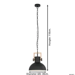 EGLOLubenhamHanglamp-1lichts-Ø30cm.-E27-Zwart/hout
