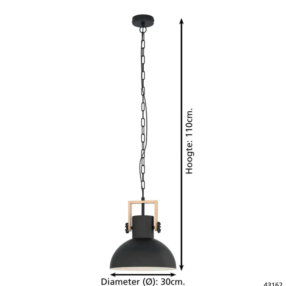 EGLOLubenhamHanglamp-1lichts-Ø30cm.-E27-Zwart/hout