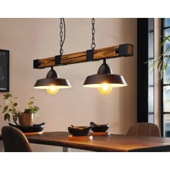 EGLOOldburyHanglamp-E27-86cm-Zwart/Bruin/Landelijk