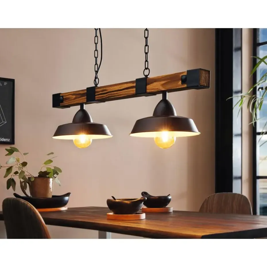 EGLOOldburyHanglamp-E27-86cm-Zwart/Bruin/Landelijk