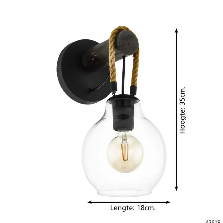 EGLORodingWandlamp-E27-35cm-Zwart/Bruin