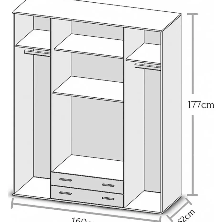 Emob Kledingkast Base - 160 x 52 x 177 cm - Wotan Oak-design