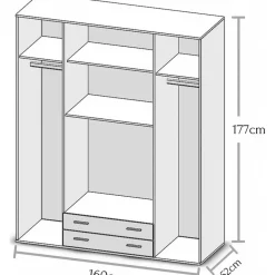 Emob Kledingkast Base - 160 x 52 x 177 cm - Wotan Oak-design