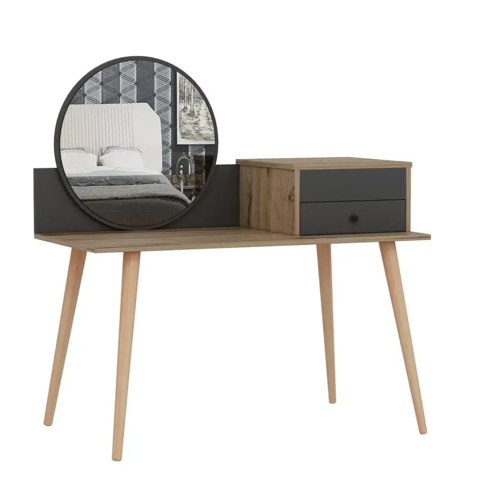 Emob Make-uptafel Woody Fashion - 120 x 60 x 96 cm - Walnut Anthracite-design