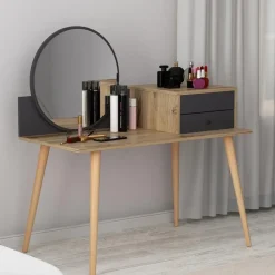 Emob Make-uptafel Woody Fashion - 120 x 60 x 96 cm - Walnut Anthracite-design