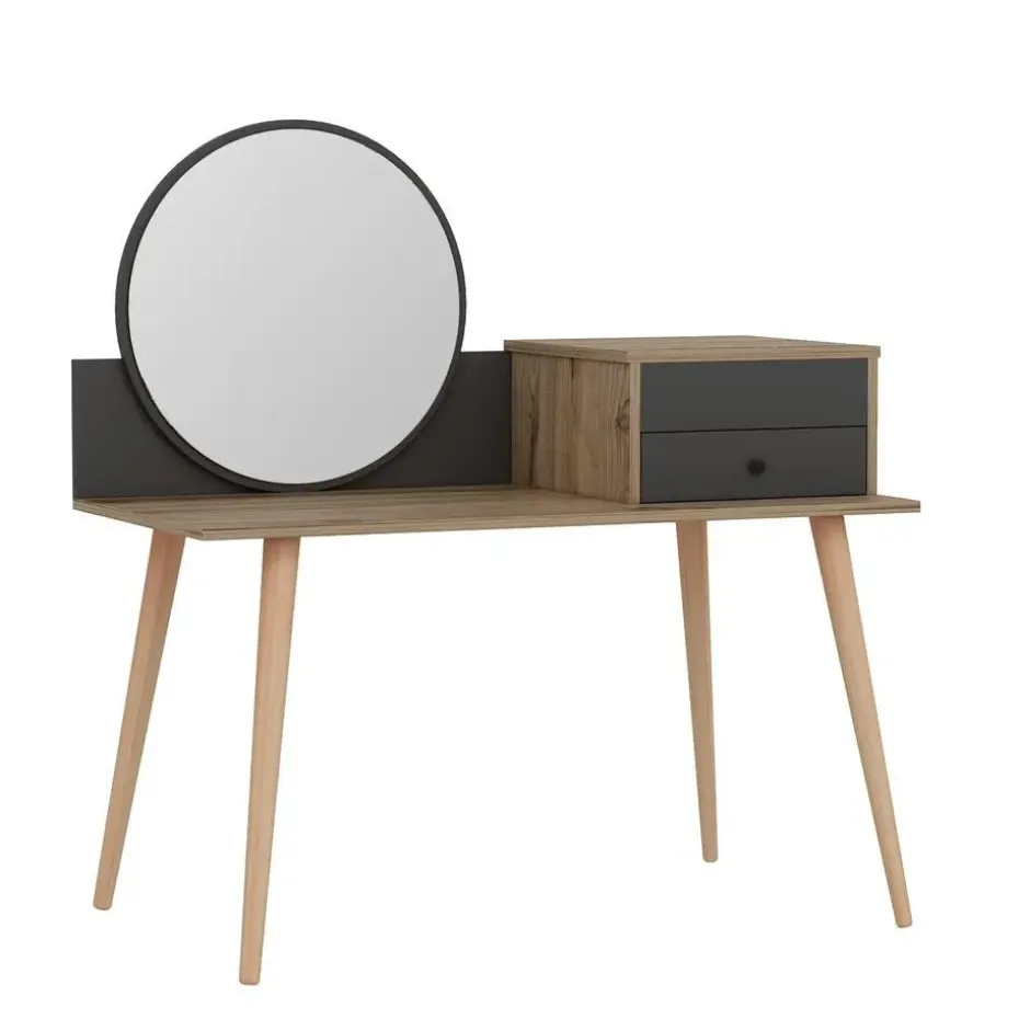 Emob Make-uptafel Woody Fashion - 120 x 60 x 96 cm - Walnut Anthracite-design