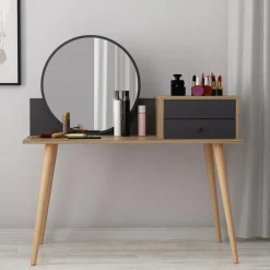 Emob Make-uptafel Woody Fashion - 120 x 60 x 96 cm - Walnut Anthracite-design