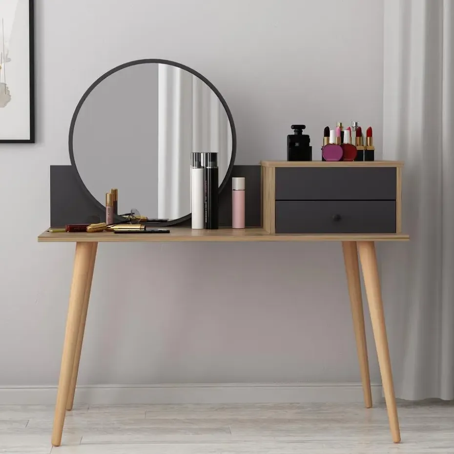 Emob Make-uptafel Woody Fashion - 120 x 60 x 96 cm - Walnut Anthracite-design