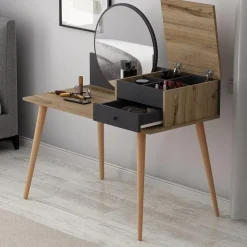 Emob Make-uptafel Woody Fashion - 120 x 60 x 96 cm - Walnut Anthracite-design