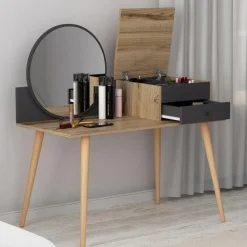 Emob Make-uptafel Woody Fashion - 120 x 60 x 96 cm - Walnut Anthracite-design