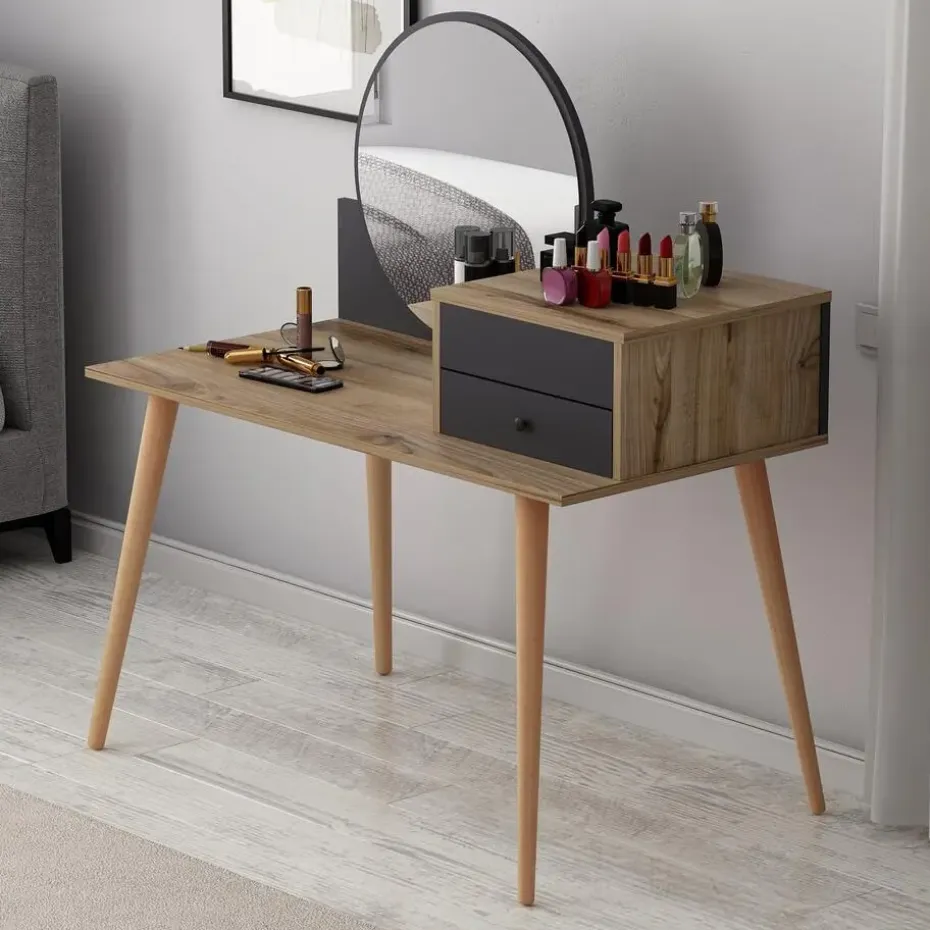 Emob Make-uptafel Woody Fashion - 120 x 60 x 96 cm - Walnut Anthracite-design