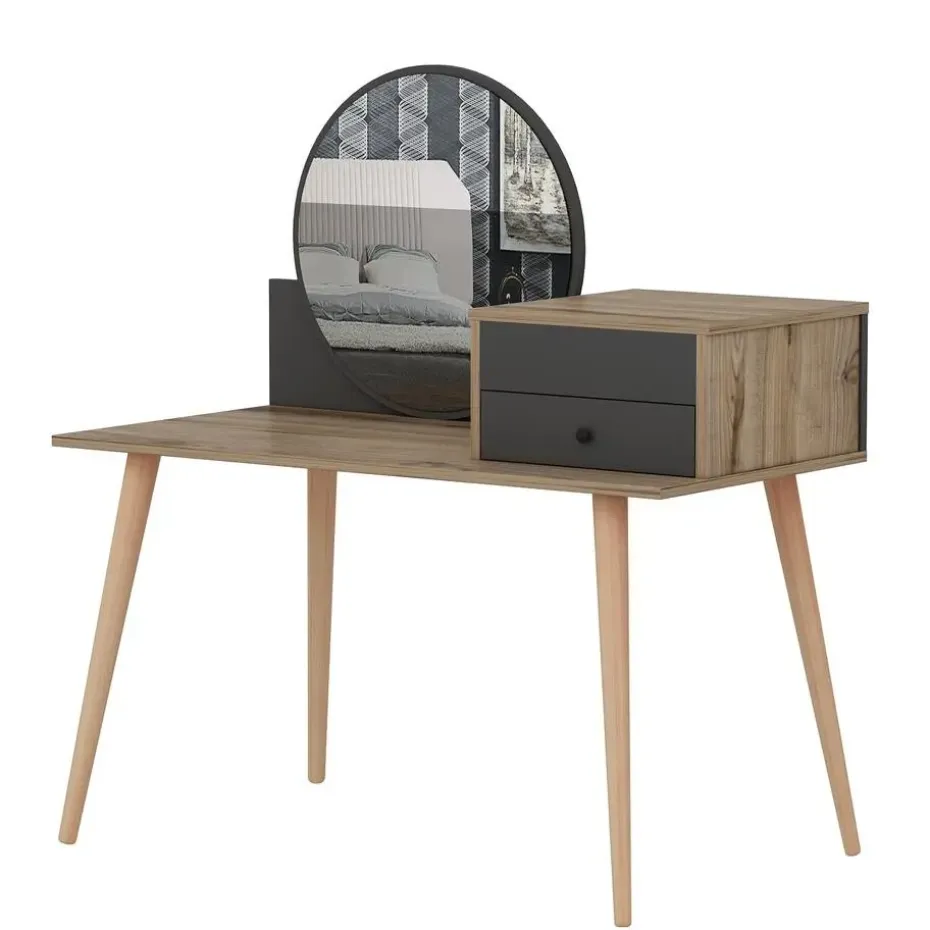 Emob Make-uptafel Woody Fashion - 120 x 60 x 96 cm - Walnut Anthracite-design