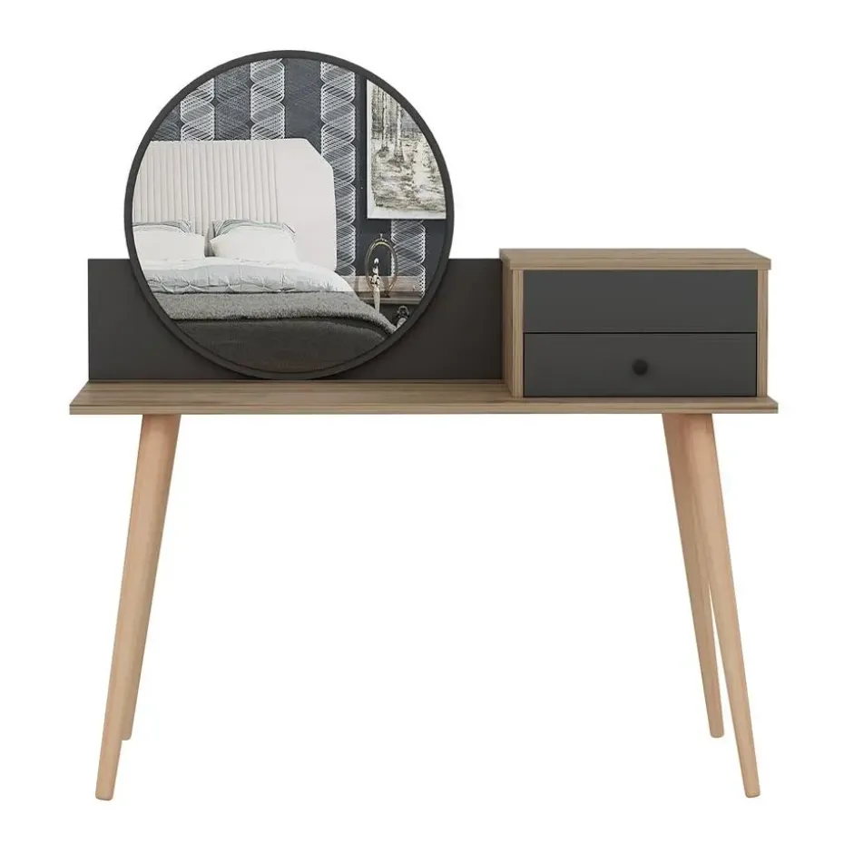 Emob Make-uptafel Woody Fashion - 120 x 60 x 96 cm - Walnut Anthracite-design