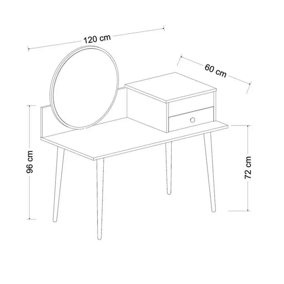 Emob Make-uptafel Woody Fashion - 120 x 60 x 96 cm - Walnut Anthracite-design