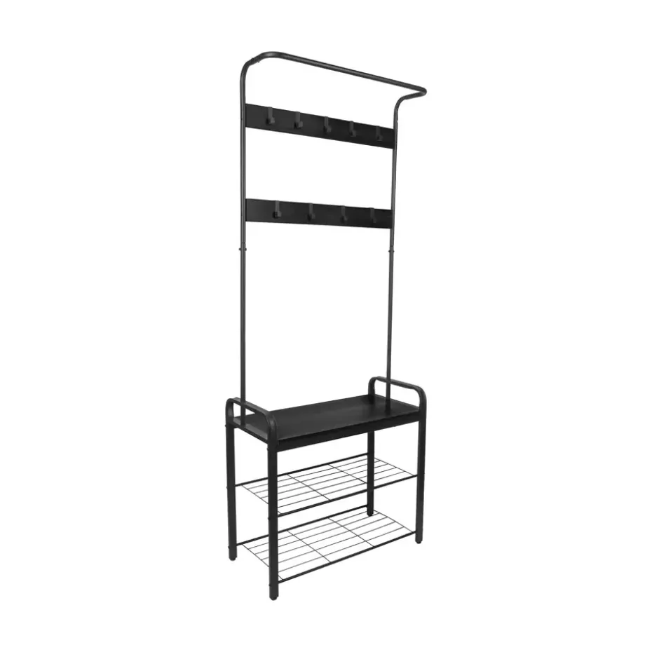 ERRO Kapstok met schoenenrek - 72x34x183cm - zwart