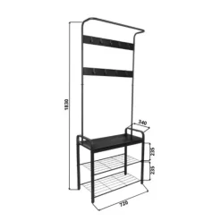ERRO Kapstok met schoenenrek - 72x34x183cm - zwart