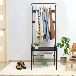 ERRO Kapstok met schoenenrek - 72x34x183cm - zwart