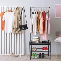 ERRO Kapstok met schoenenrek - 72x34x183cm - zwart