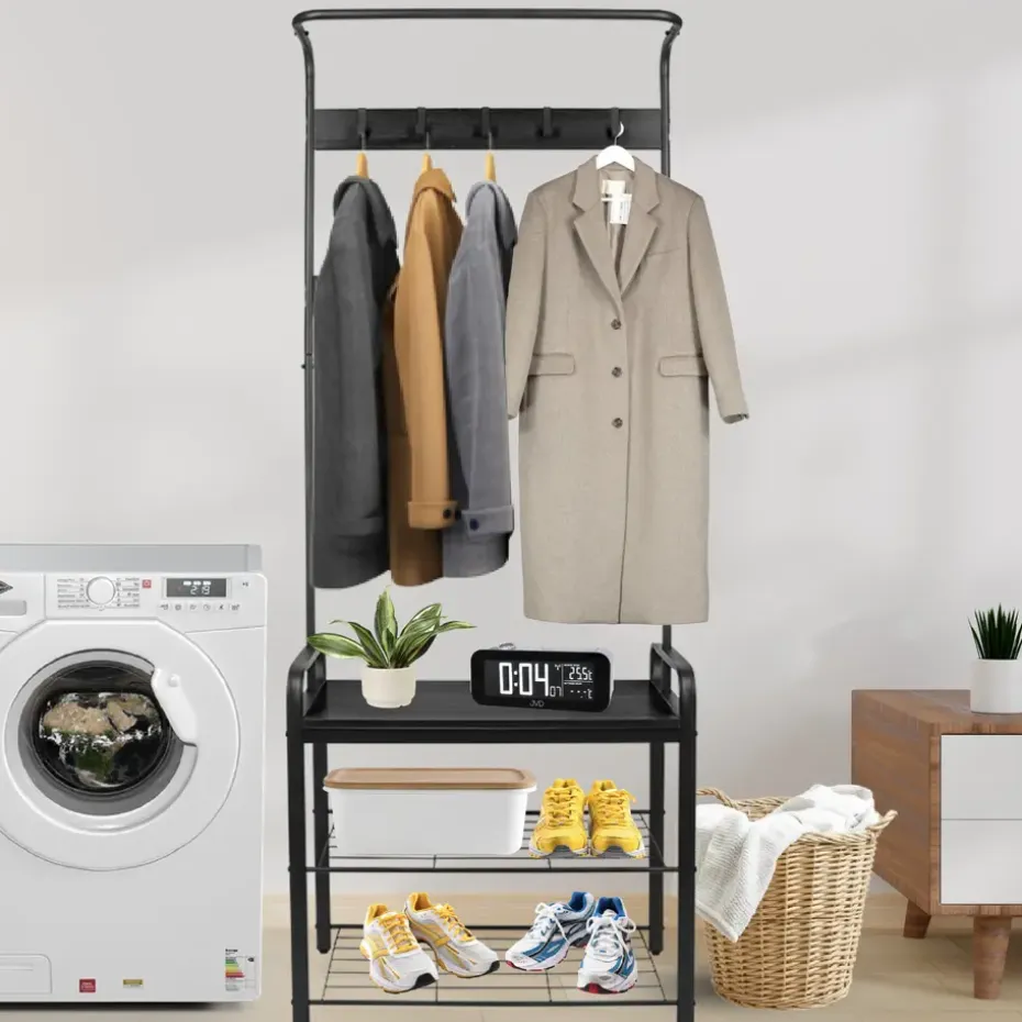 ERRO Kapstok met schoenenrek - 72x34x183cm - zwart