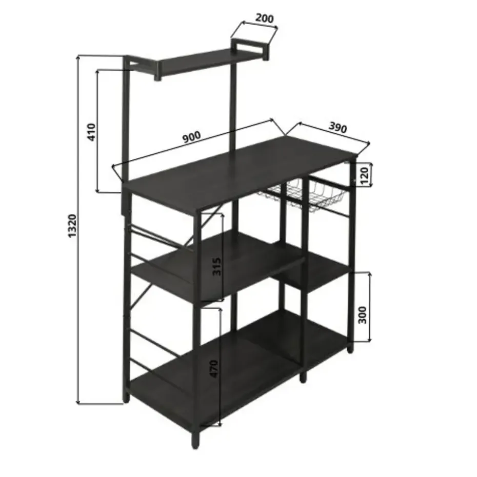 ERRO Keukenrek - opbergrek keuken - 90x40x132cm - zwart