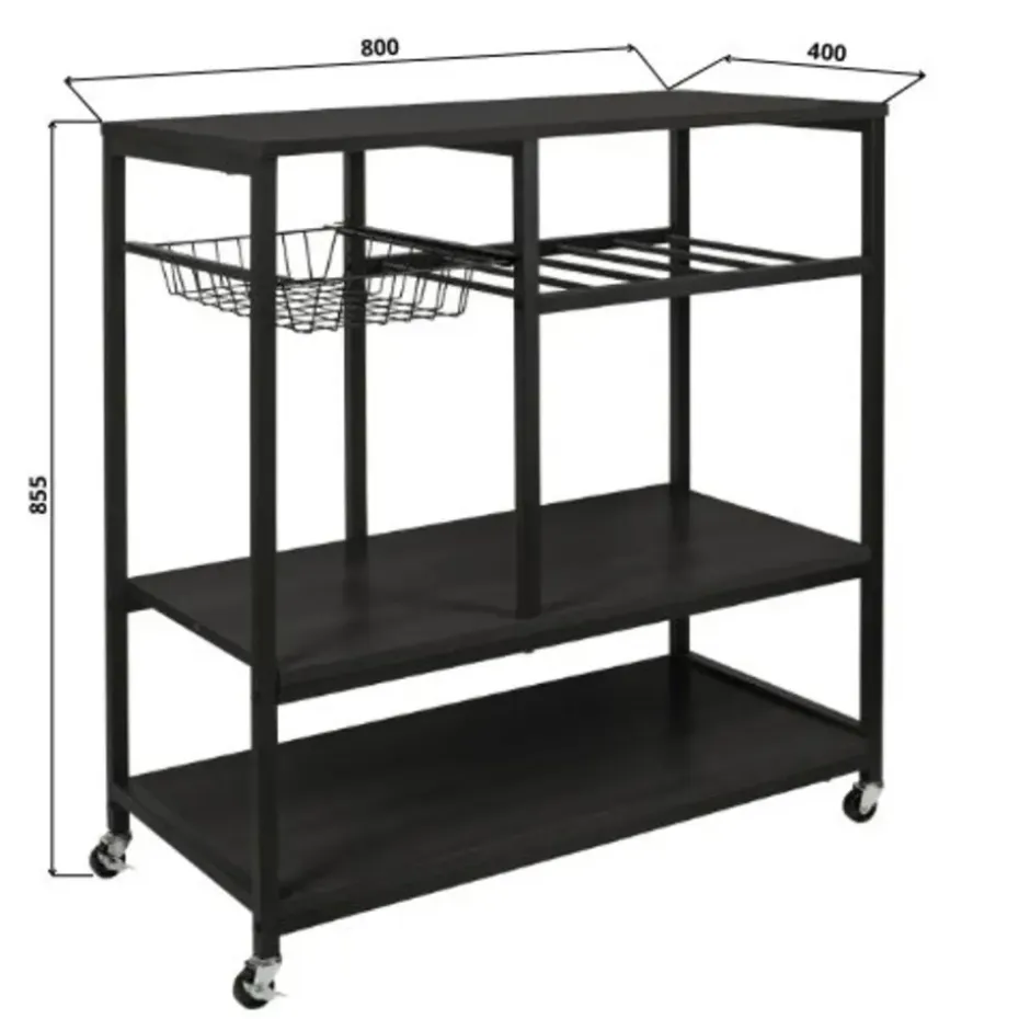 ERRO Keukentrolley op wieltjes - keukenrek - 80x40x85cm - zwart