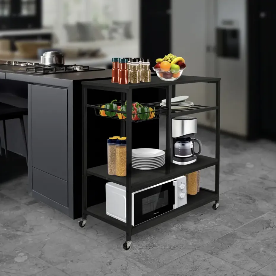 ERRO Keukentrolley op wieltjes - keukenrek - 80x40x85cm - zwart