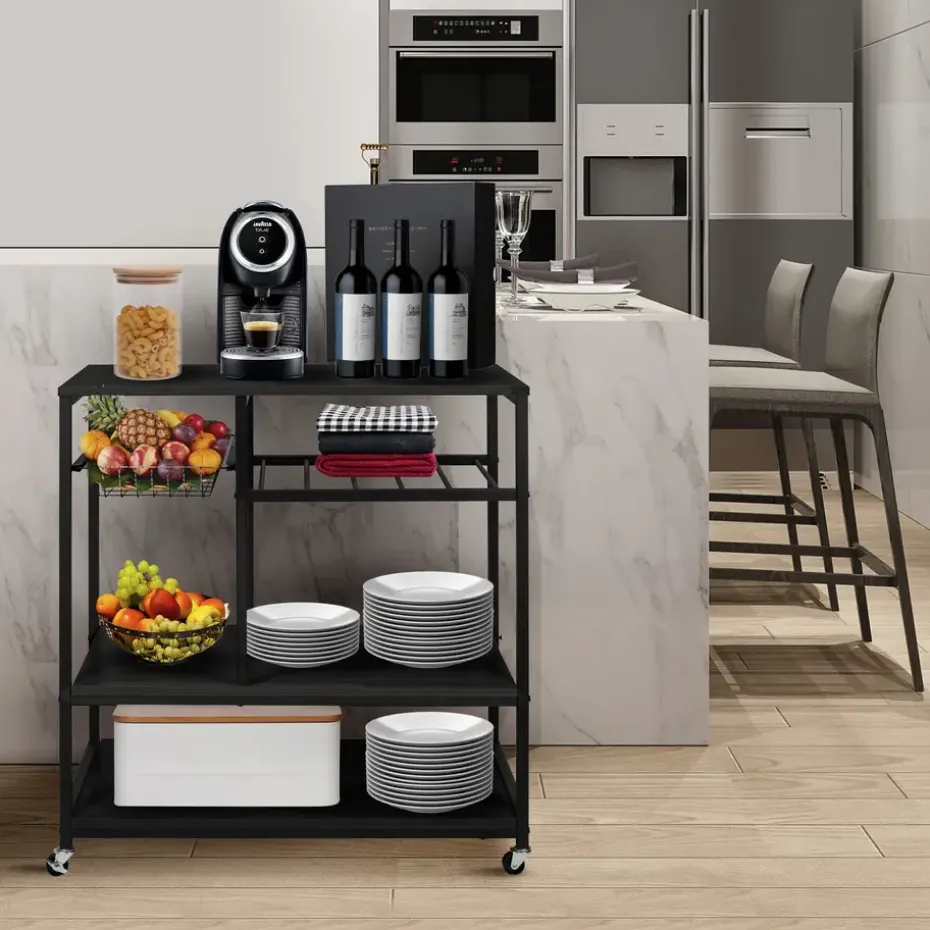 ERRO Keukentrolley op wieltjes - keukenrek - 80x40x85cm - zwart