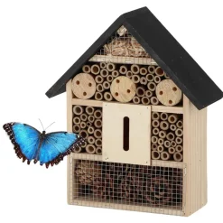 Esschert insectenhotel - hout - zwart/naturel - 24.5x9.5x29 cm