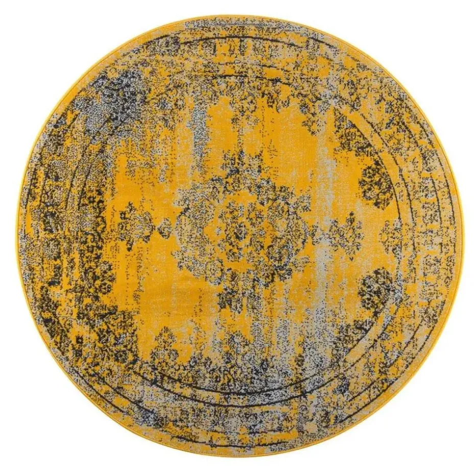 EVA Interior rond vintage Vloerkleed Bloom geel - 100 x 100 cm