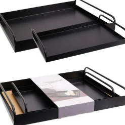 Excellent Houseware Dienbladen set - 2x stuks - metaal - zwart