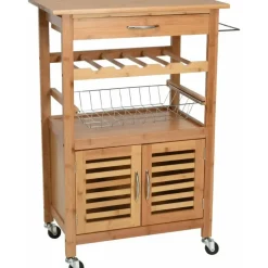 Excellent Houseware Keukentrolley - met kast - hout - 60 x 84 x 36 cm