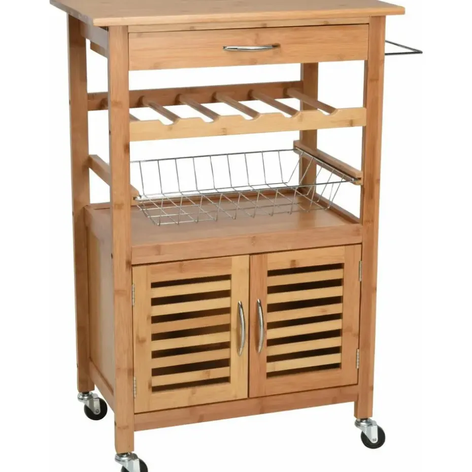 Excellent Houseware Keukentrolley - met kast - hout - 60 x 84 x 36 cm