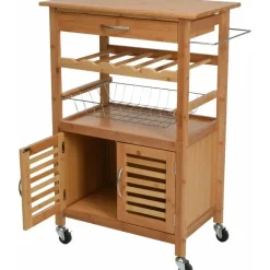 Excellent Houseware Keukentrolley - met kast - hout - 60 x 84 x 36 cm