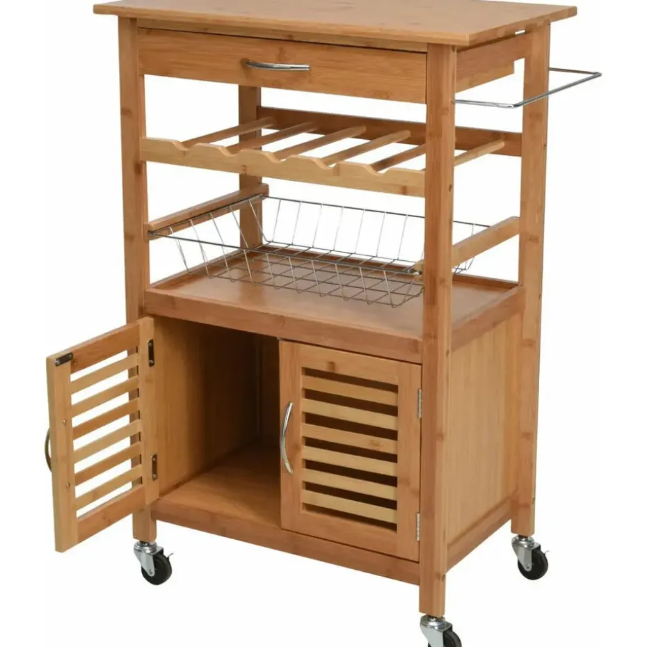 Excellent Houseware Keukentrolley - met kast - hout - 60 x 84 x 36 cm