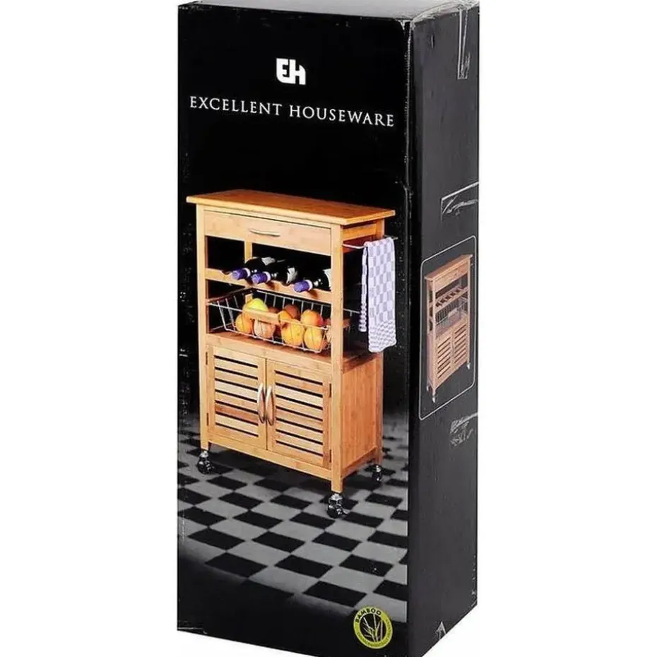 Excellent Houseware Keukentrolley - met kast - hout - 60 x 84 x 36 cm