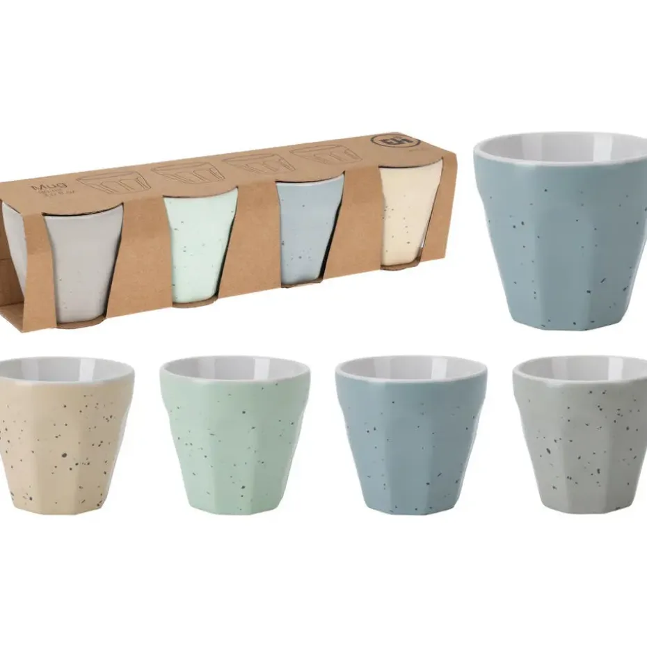 Excellent Houseware Koffiekop - 4x - porselein - 90 ml - gekleurd