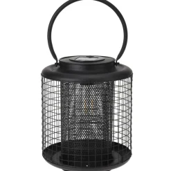 Excellent houseware Lantaarn - solar - LED - rond - zwart - 22 cm
