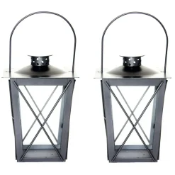 Fancy Flames Lantaarn - zilverkleurig - metaal - 20 x 12 cm