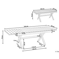 FANES - Eettafel uitschuifbaar - Grijs - 184/244 x 90 - Aluminium